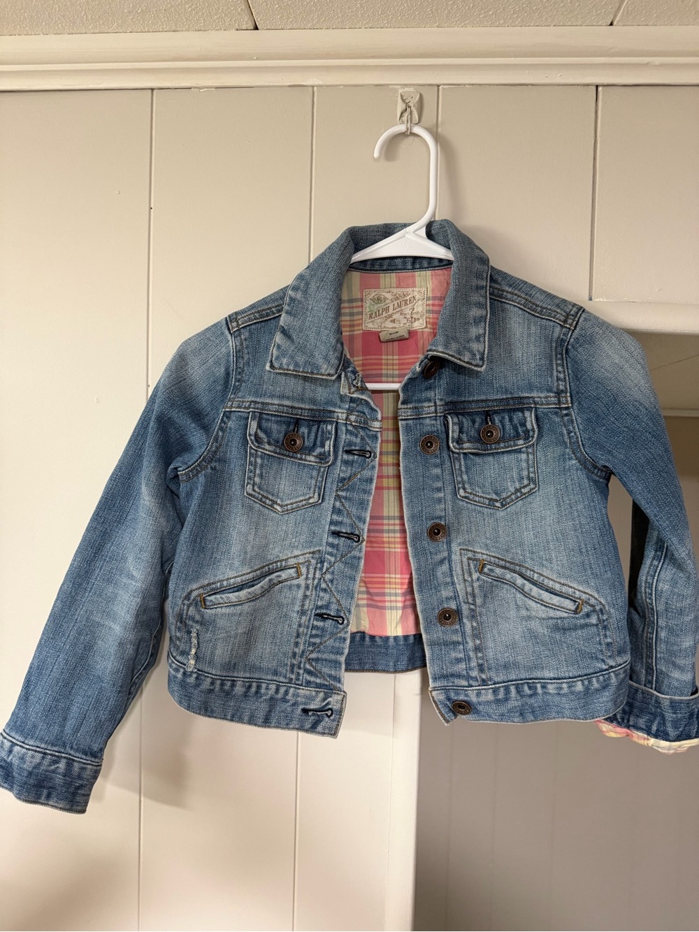Ralph Lauren Light Blue Denim Jacket with Pink Plaid Lining